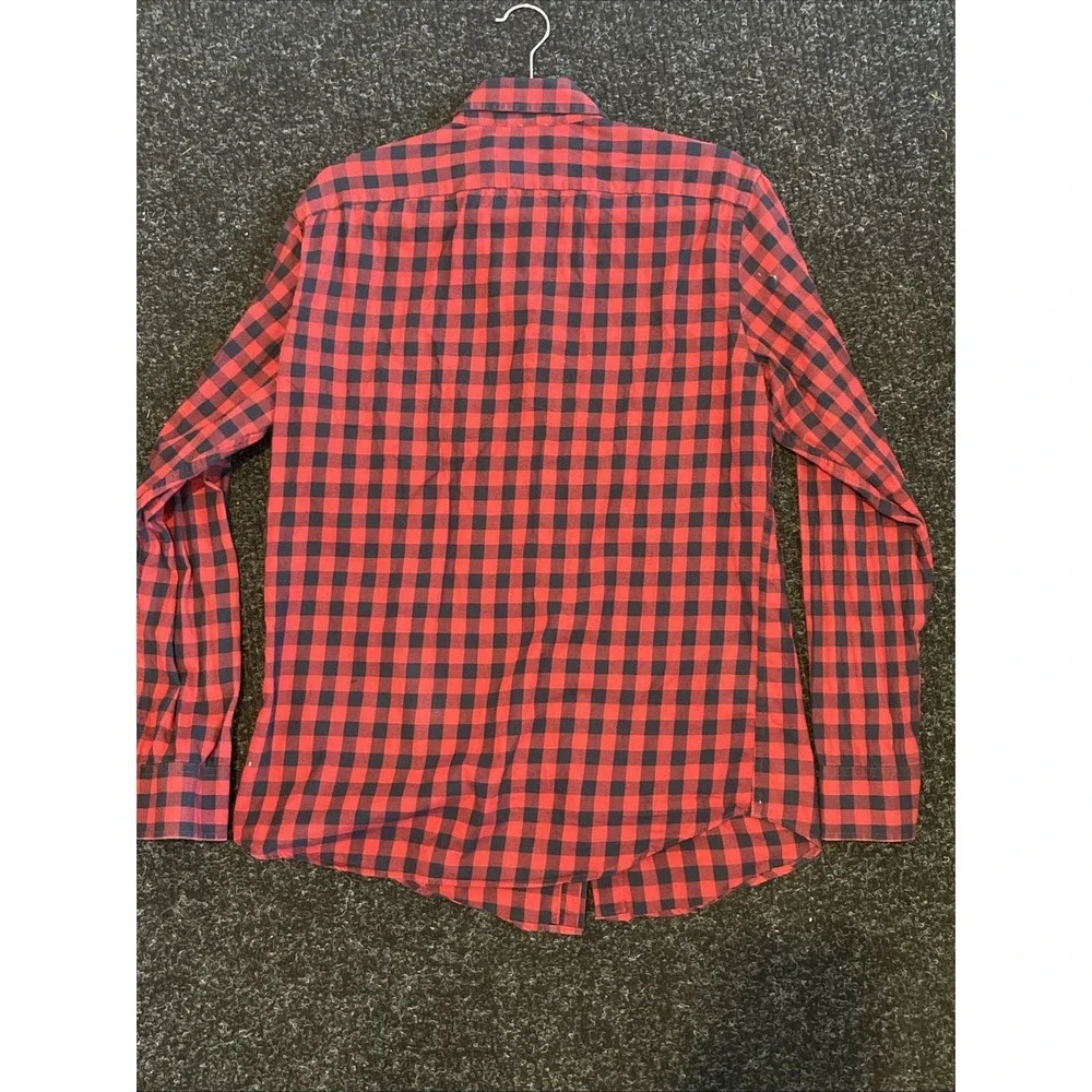 Banana Republic Mens M Plaid Red Black Cotton Button Down Long Sleeve Shirt